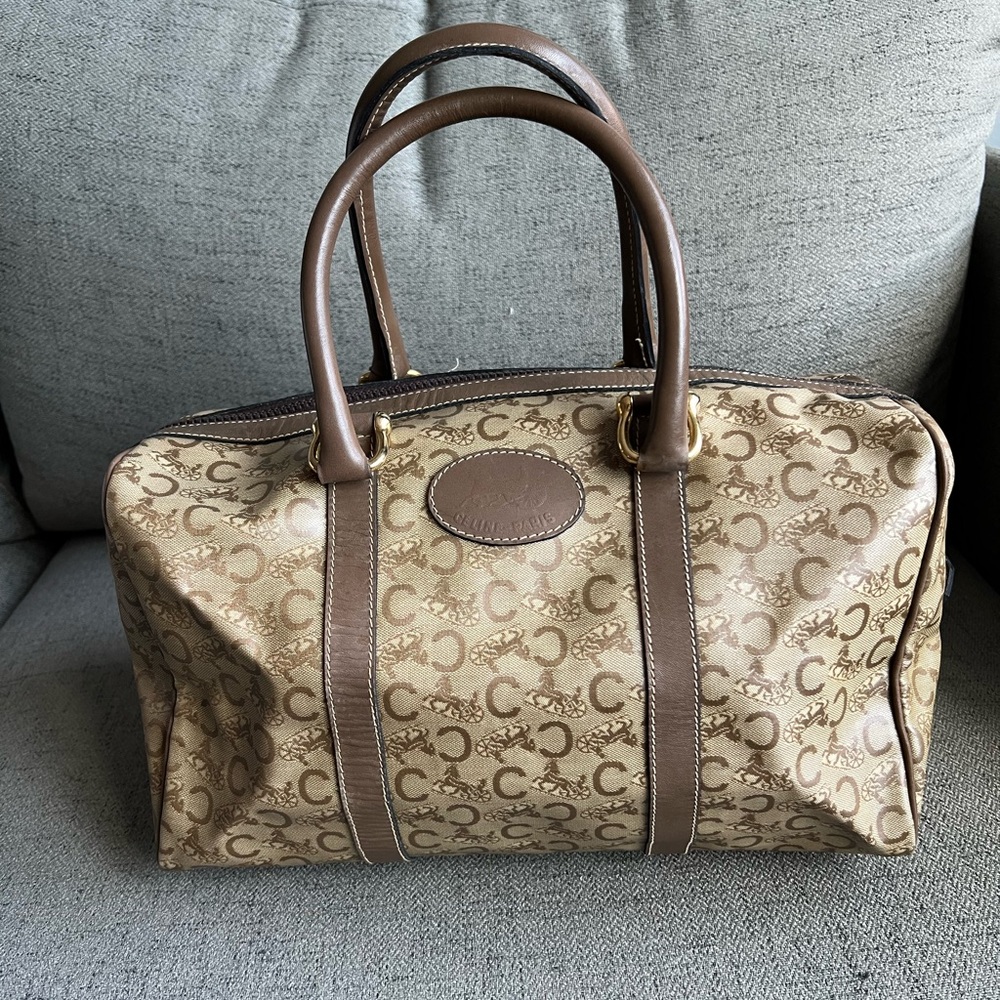 Celine Brown Monogram Boston Handbag